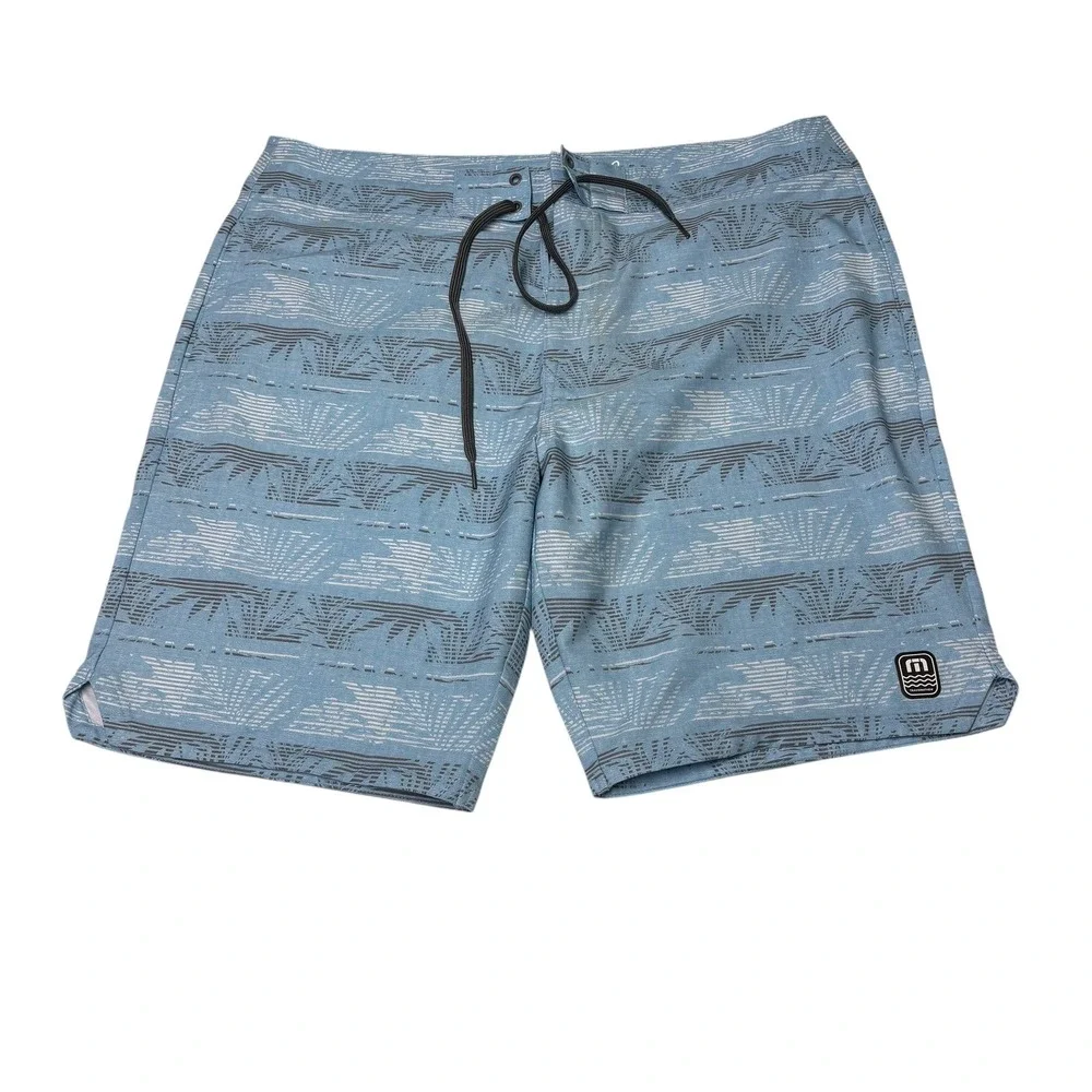 TravisMathew Mens Blue Palm Stripe‎ Board Shorts Swim Trunks 1MW427 Size 36X9